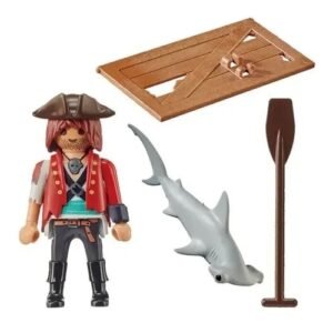 70598 PLAY FIGURA PIRATA EN BALSA CON TIBURON