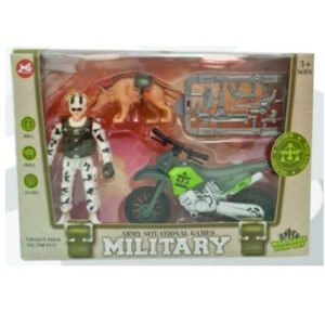 SET MILITAR CHICO FIGURA CON MOTO Y PERRO -6666