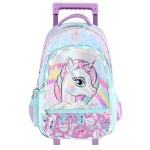 MOCHILA CON CARRO 18″ RAINBOW UNICORN LUZ LED -F1063